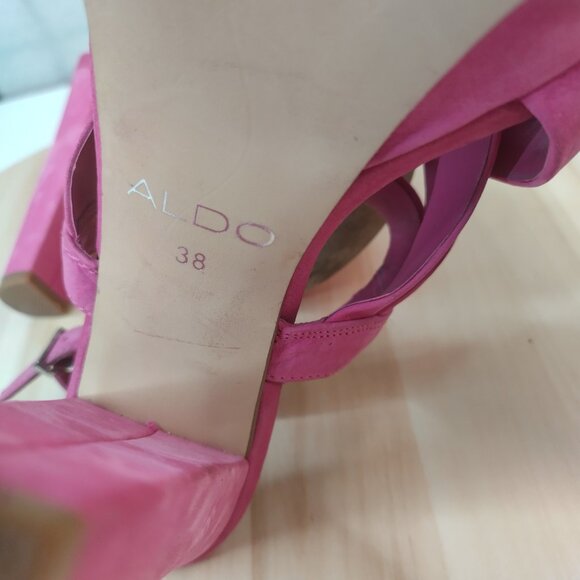 ALDO Suede Peep Toe High Heel Platforms Pink Fushia Women EU 38/ US 7.5 - Picture 14 of 15